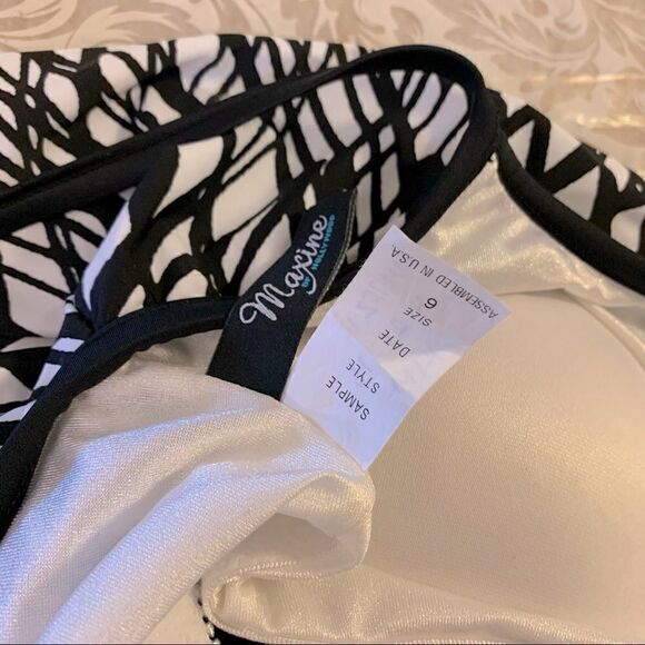 Maxine of Hollywood Swimsuit Black White Padded Adj Straps Layered Size 6 NWOT - Picture 5 of 6